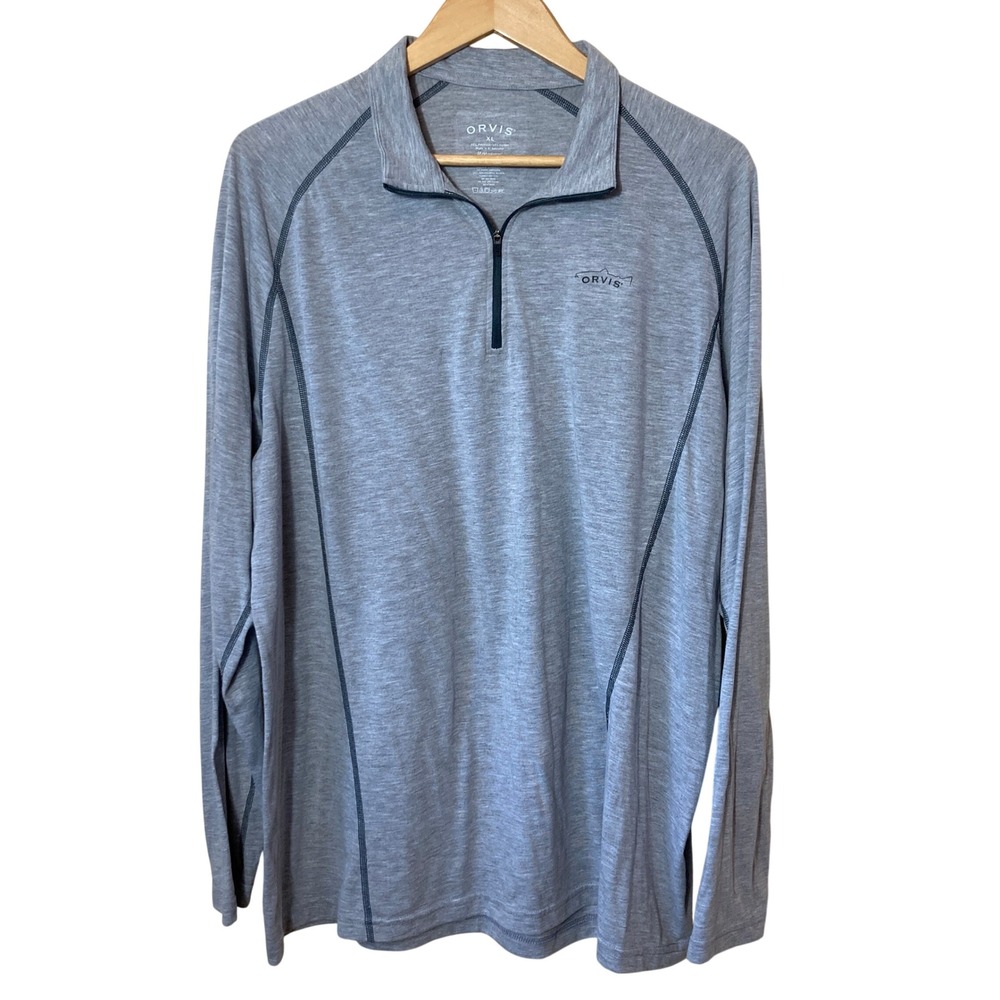 Orvis Mens XL Gray Dri‎ Release Quarter Zip Pullover UPF 30 10CJ Lightweight